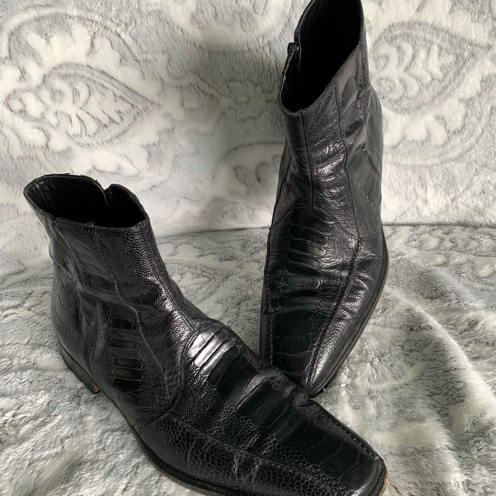 Take 6 Kashani mens 11.5 M Black ostrich leather Ankle Boots